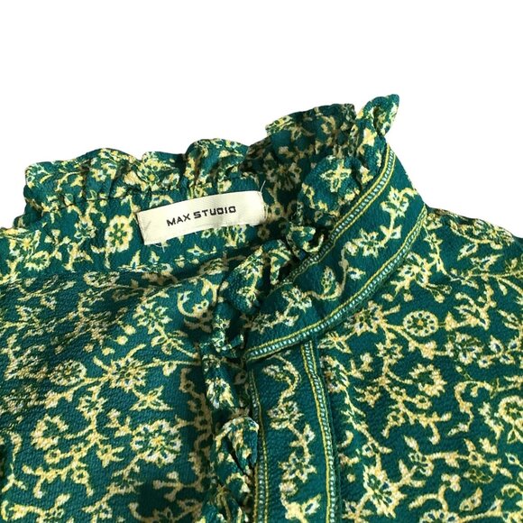 Green Floral Maxi Dress Ruffles 1/2 Sleeve Boho Prairie Size Medium Cottagecore - Picture 8 of 10